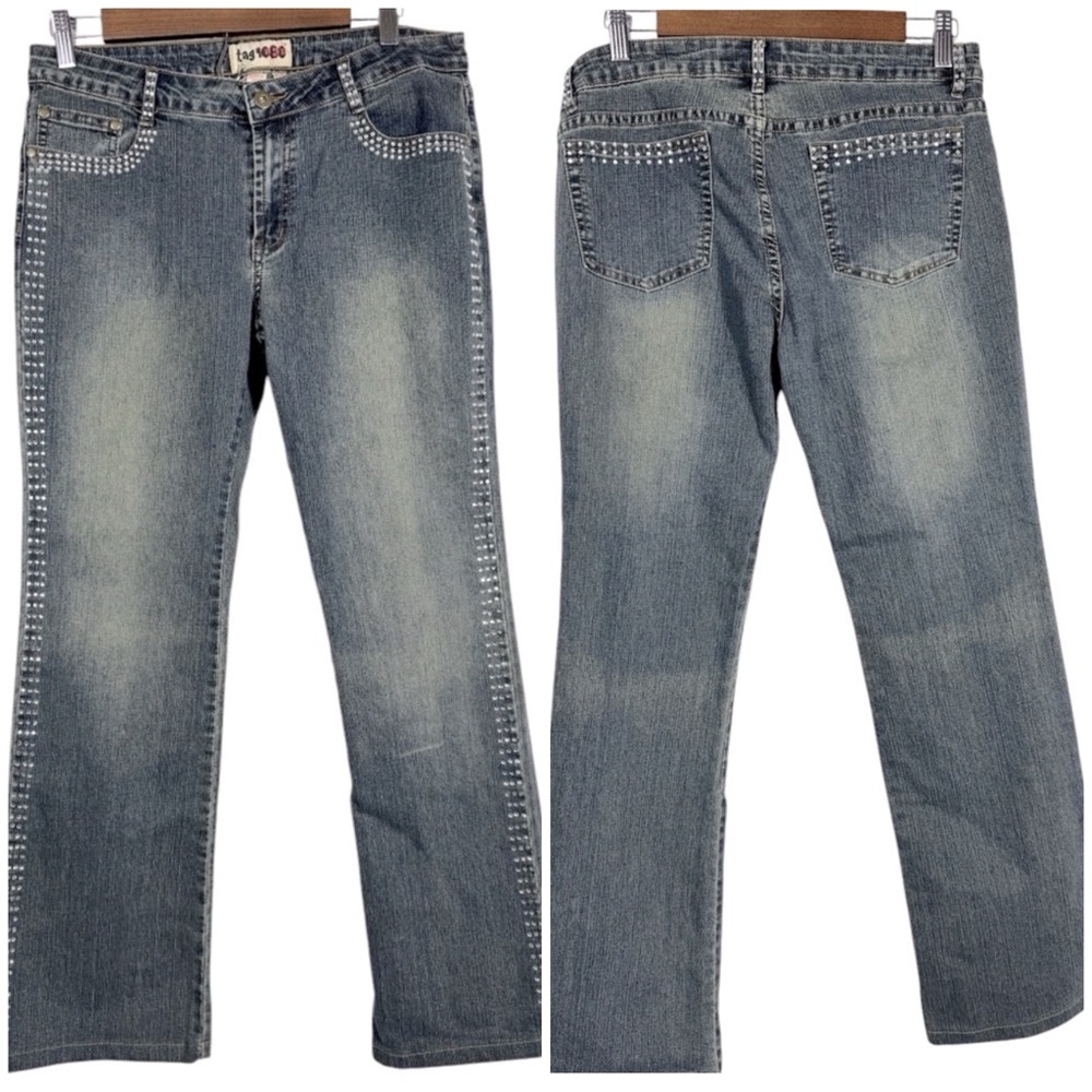 Y2k Tag 1080 Jeans Retro Studded Hippie flare Mid Rise 30W Festival, Western